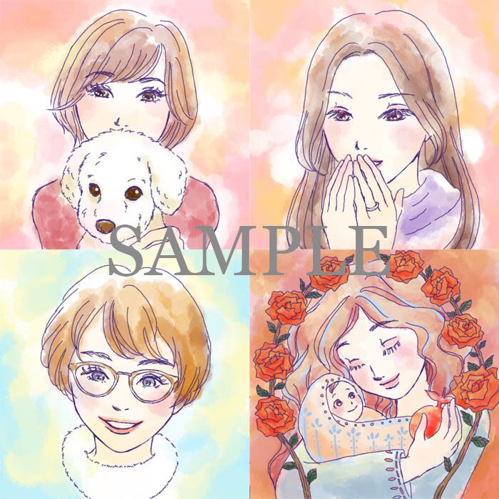 水彩風の優しい雰囲気のSNS用アイコン作成します あなたの似顔絵をキャラクターデザイナーが描きます イメージ4
