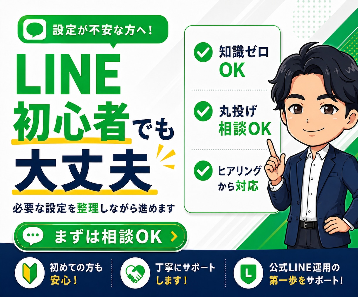 公式LINEの予約・問い合わせ導線を設計構築します 何を設定すればいいか分からない方でも、丸ごと相談できます。 イメージ3