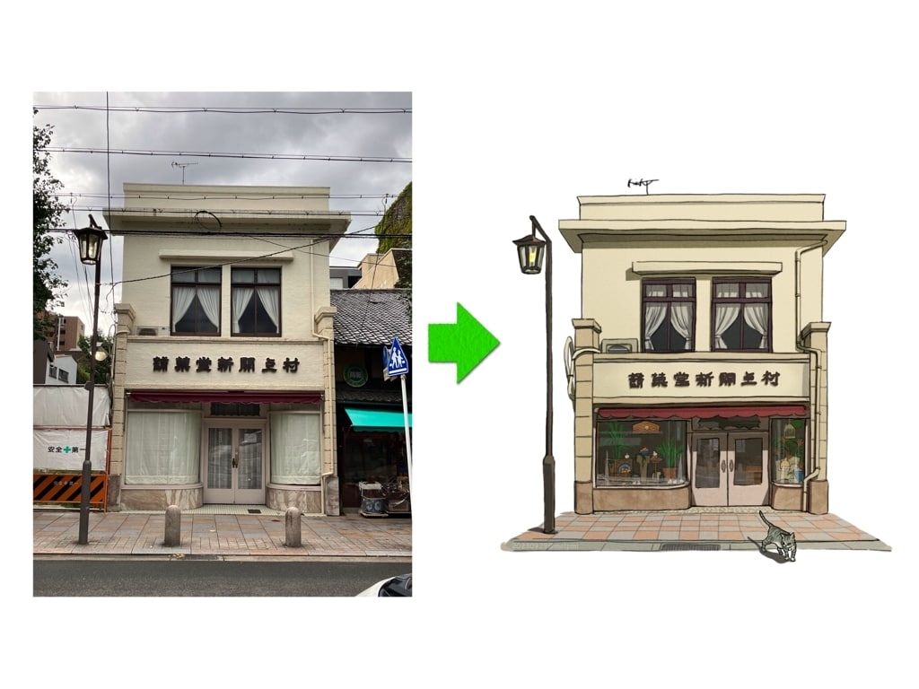 商店街や街並みを温かみのあるイラストにします 写真からノスタルジックな街角に イメージ2