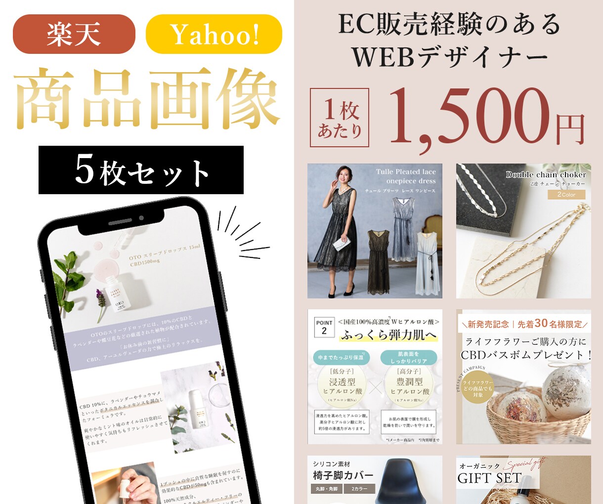 5枚セットでこの価格★商品画像制作致します 女性向け！楽天・Yahooでの販売商品を魅力的に作成！ イメージ1