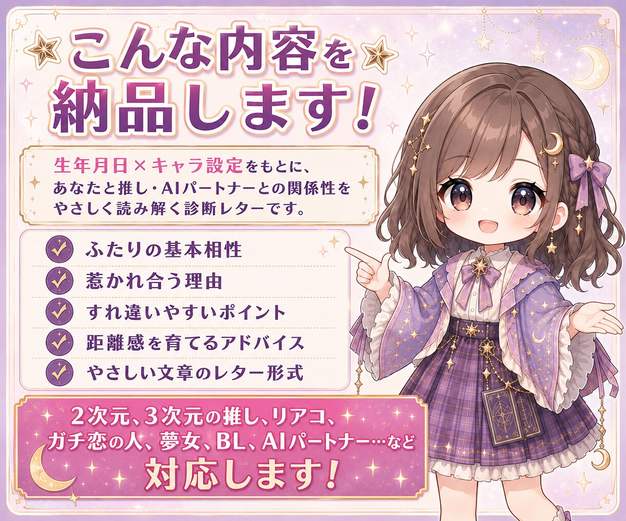 推しとの相性診断レター☆ふたりの距離感診ます ☆２次元も３次元も☆推しとの生年月日×キャラ設定で読む診断 イメージ2