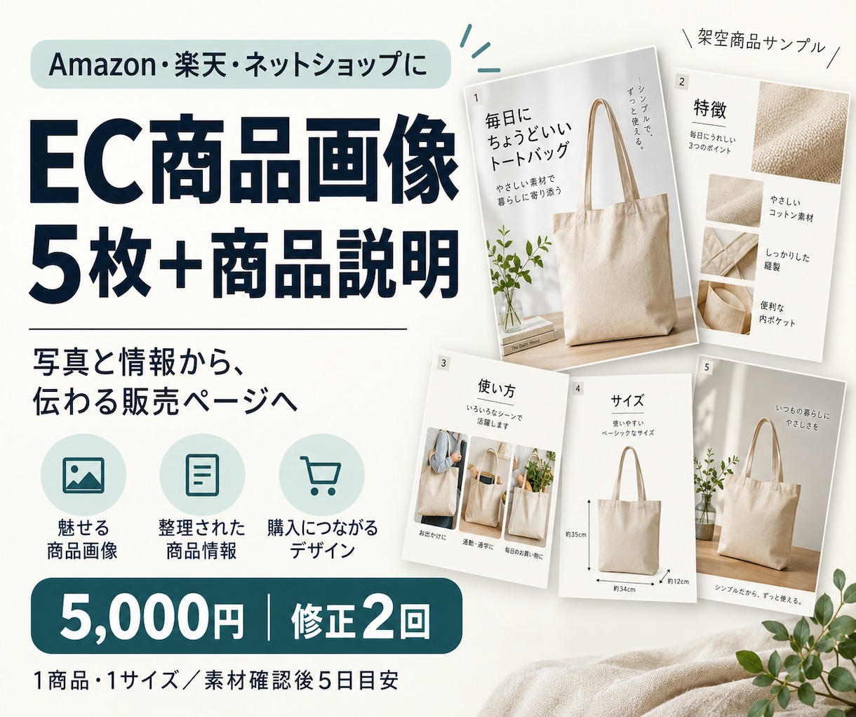 EC商品画像5枚と伝わる商品説明を作ります 写真と情報から訴求を整理｜1商品・修正2回 イメージ1