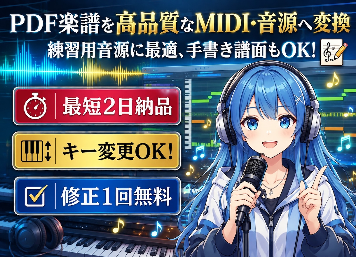 楽譜PDF・画像からMIDI作成＋音源化します 歌練習・確認用に最適！高品質音源化！ イメージ1