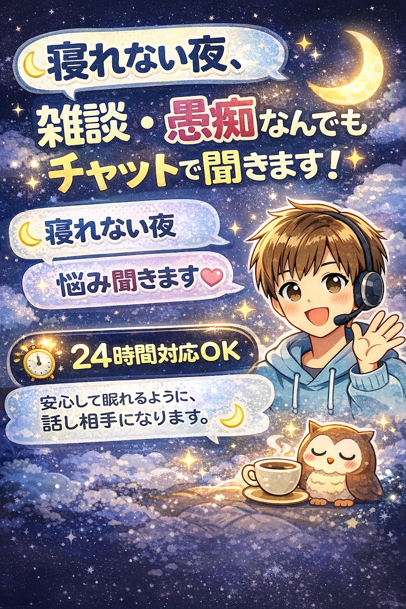 夜に誰かと話したい人、チャット相手します 眠れない夜、雑談や愚痴なんでも聞きます イメージ3