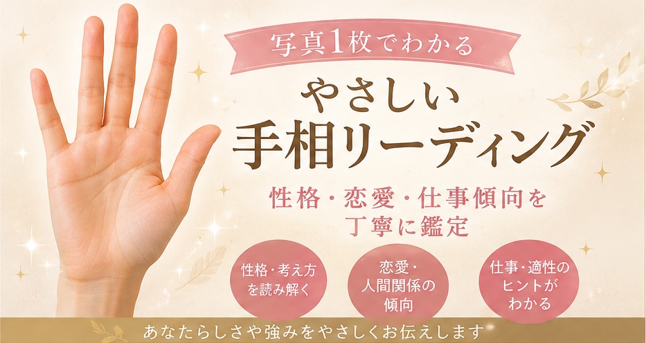 手のひら写真から性格傾向を鑑定します 写真1枚で性格・恋愛・仕事傾向をやさしく鑑定 イメージ1