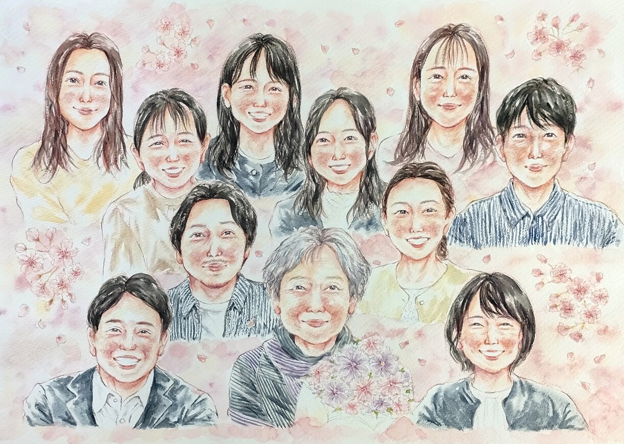 ふんわりタッチの水彩似顔絵をお描きします お祝いや記念日に！世界に一つだけのプレゼント☆A3サイズ イメージ1