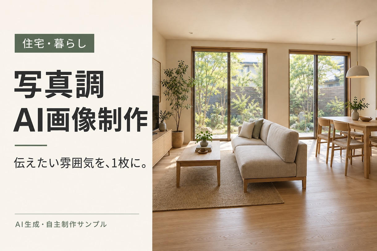 住宅・暮らしの写真調AI画像を1枚制作します 自然光や素材感を大切に、伝えたい雰囲気を画像へ イメージ1