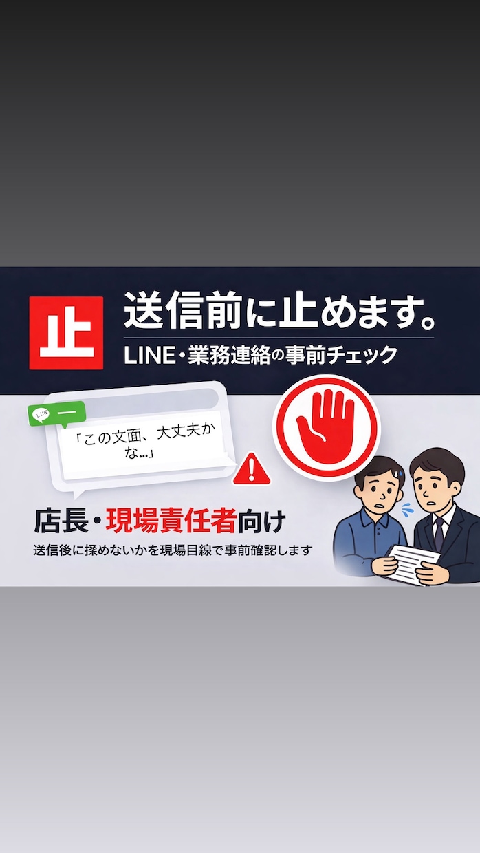 店長限定｜LINE・業務連絡の事前チェックします 送信後に揉めないか第三者目線で確認します イメージ1