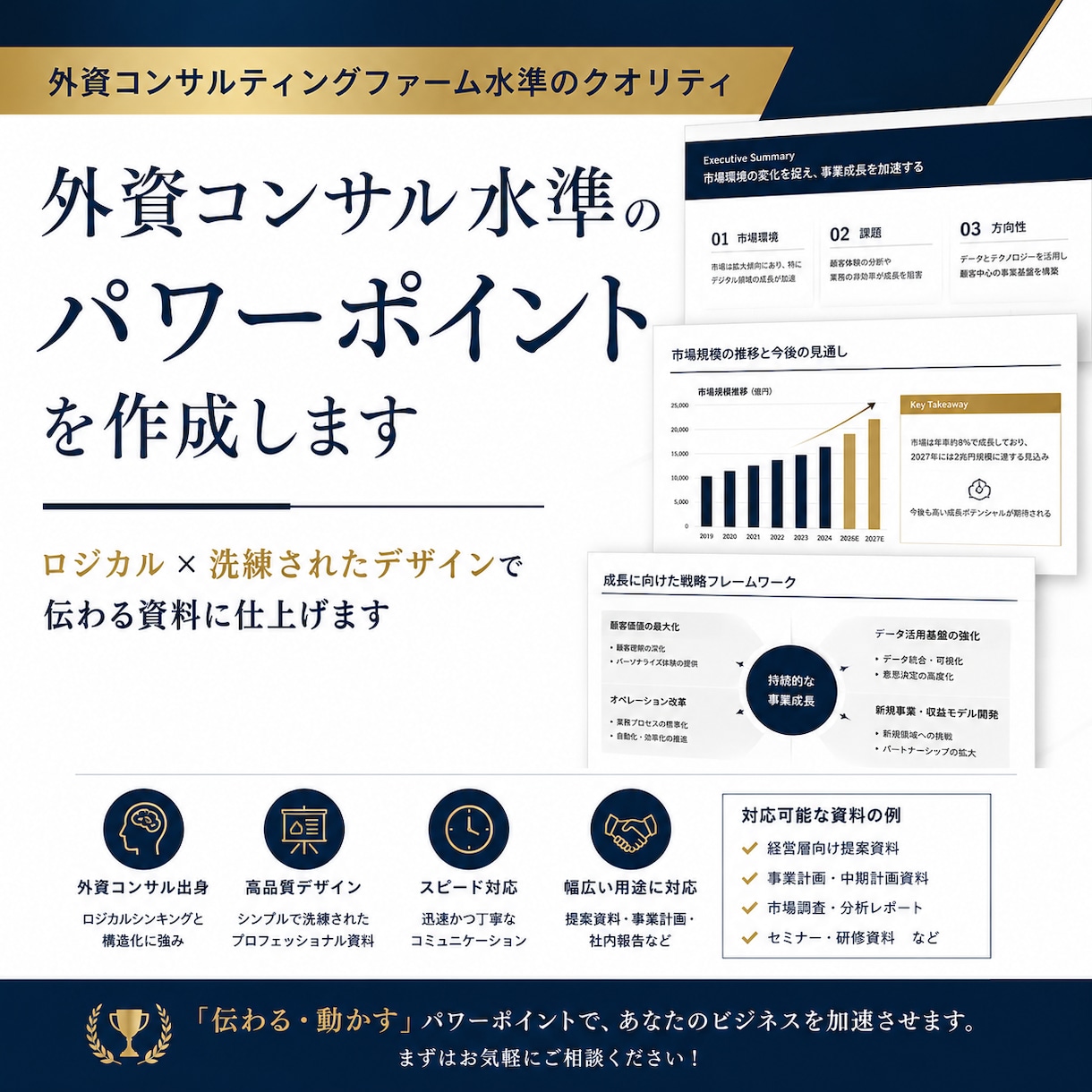 外資コンサル水準の「伝わる資料」を作成します その資料作成、資料作成のプロにお任せください イメージ1