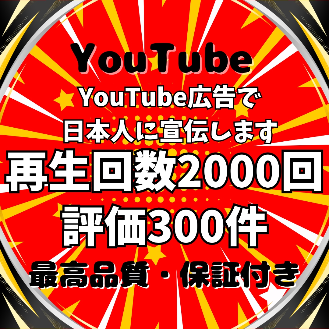 YouTube広告で日本人再生回数と評価増やします ★日本人にプロモーション★再生回数2000回＋評価300件✨ イメージ1