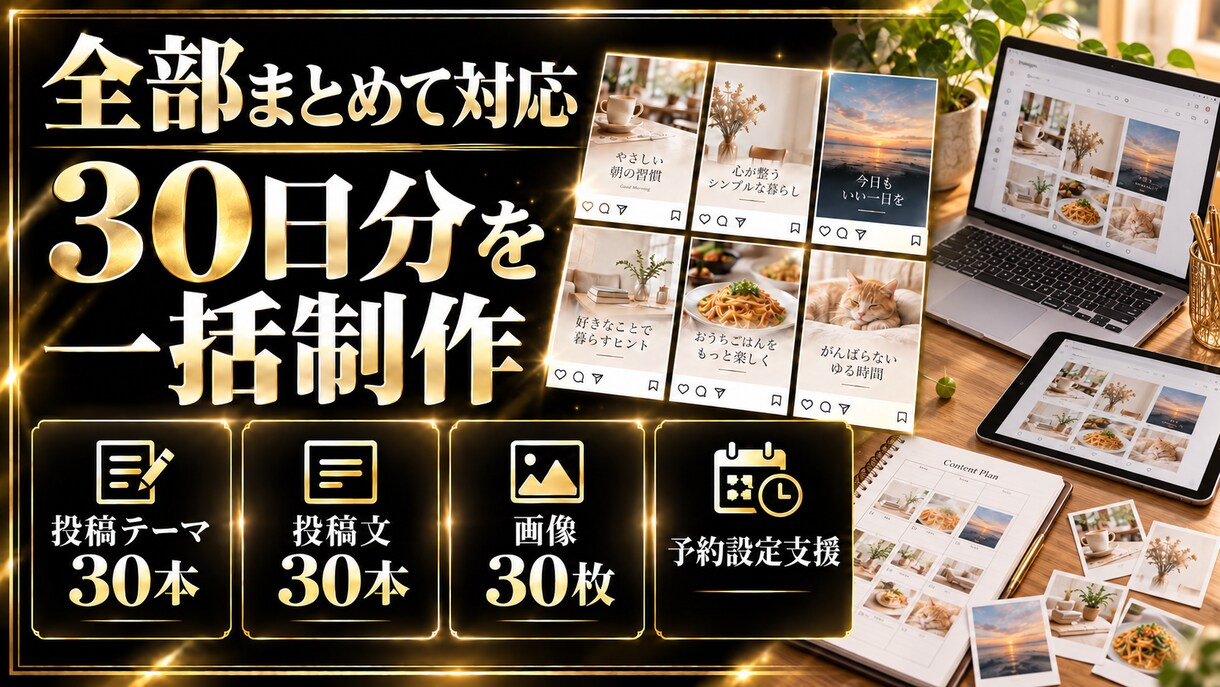 Instagram運用代行｜30日分を制作します 画像30枚・投稿文・予約設定まで初回1万円 イメージ2