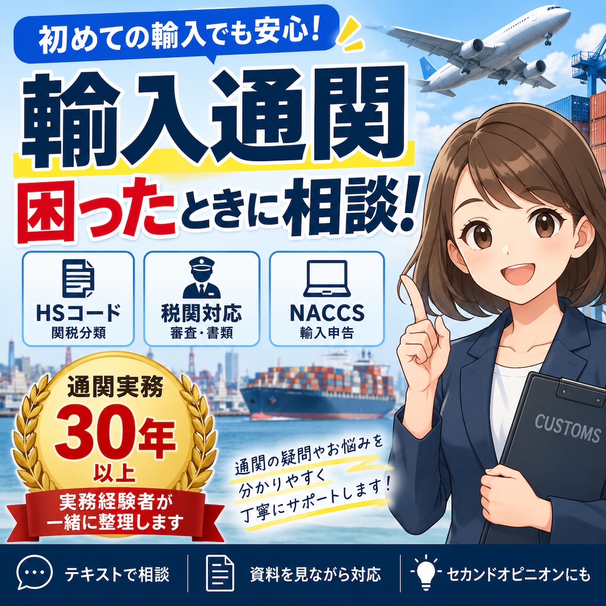 輸出入通関を経験30年超の通関士が整理します 30年以上の実務経験で「どうすれば？」を一緒に整理 イメージ1