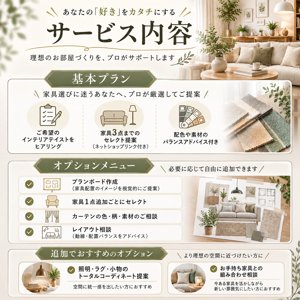 好きなインテリアをカタチにする家具提案をいたします あなたらしい空間づくりを家具選びでサポートします イメージ4