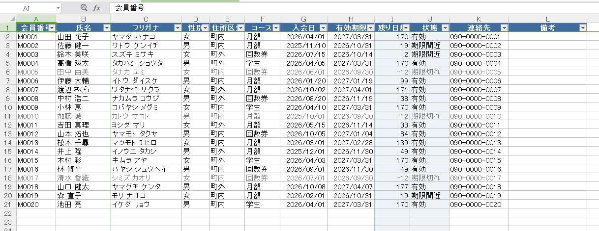 受付簿から月・年度の利用統計を自動で作ります 利用統計・会員名簿の集計を自動化します イメージ3
