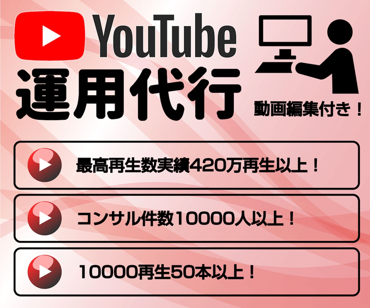モニター価格3名限定！YouTube運営代行します 動画編集付き！通常939,900円→55,000円！ イメージ1