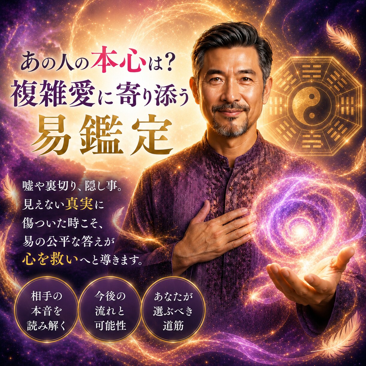 あの人の本心は？易で複雑愛の悩みに寄り添います 嘘や裏切り、隠し事等、見えない真実に傷ついたあなたの心を救う イメージ1