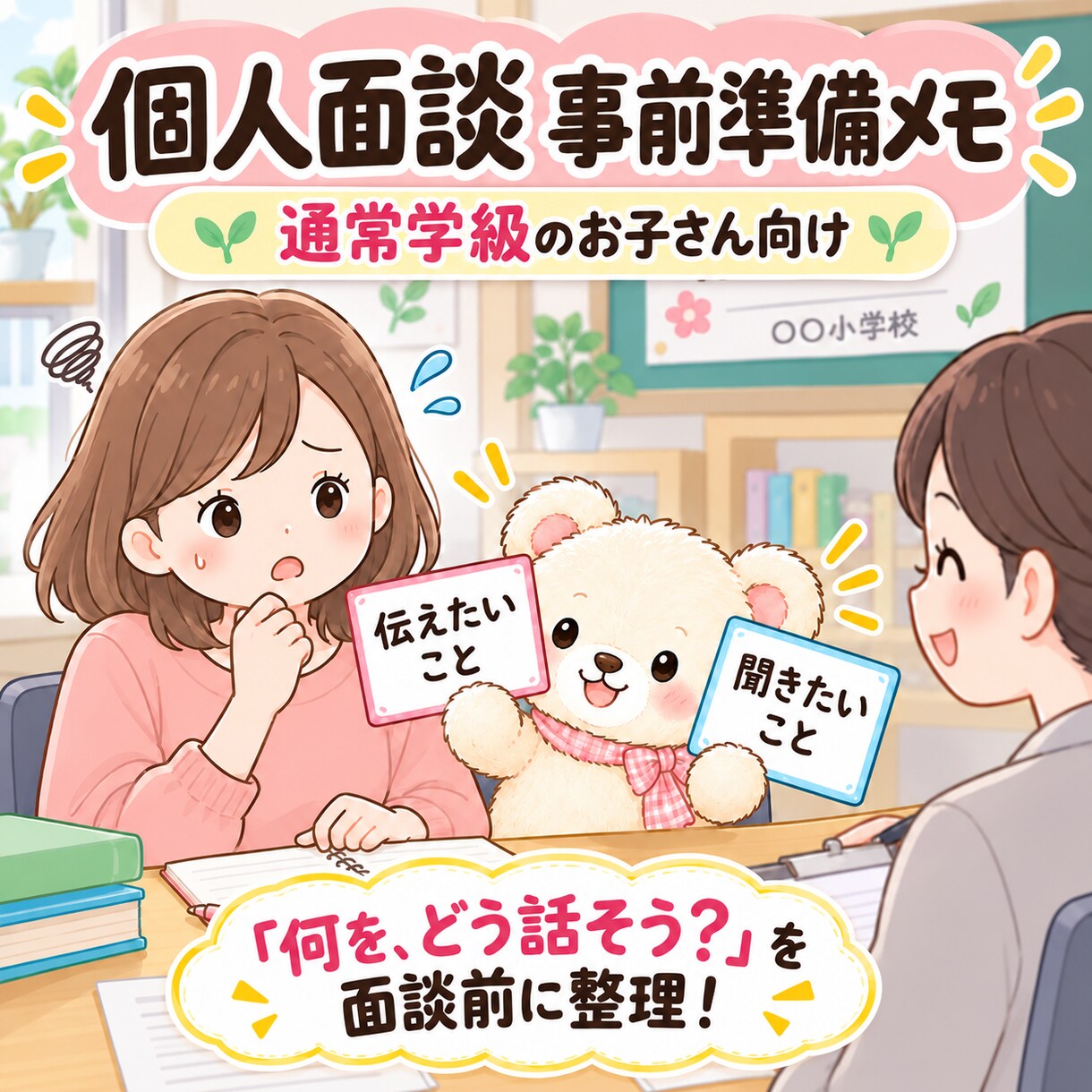 通常学級の個人面談 事前準備メモをお届けします 「何を、どう話そう？」を面談前に整理！ イメージ1