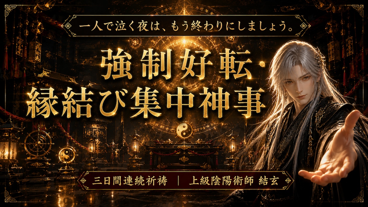 陰陽師が授ける「強制好転」の縁結び集中神事行います 3日間の連続祈祷で滞りを一掃し、「絶望的な恋」を　動かします イメージ1