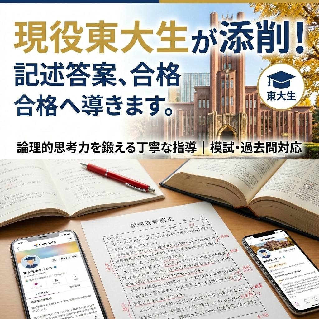 現役東大生が国数英社の記述・論述を徹底添削します 思考プロセスごと可視化。「なんとなく」の解答を卒業させます！ イメージ1