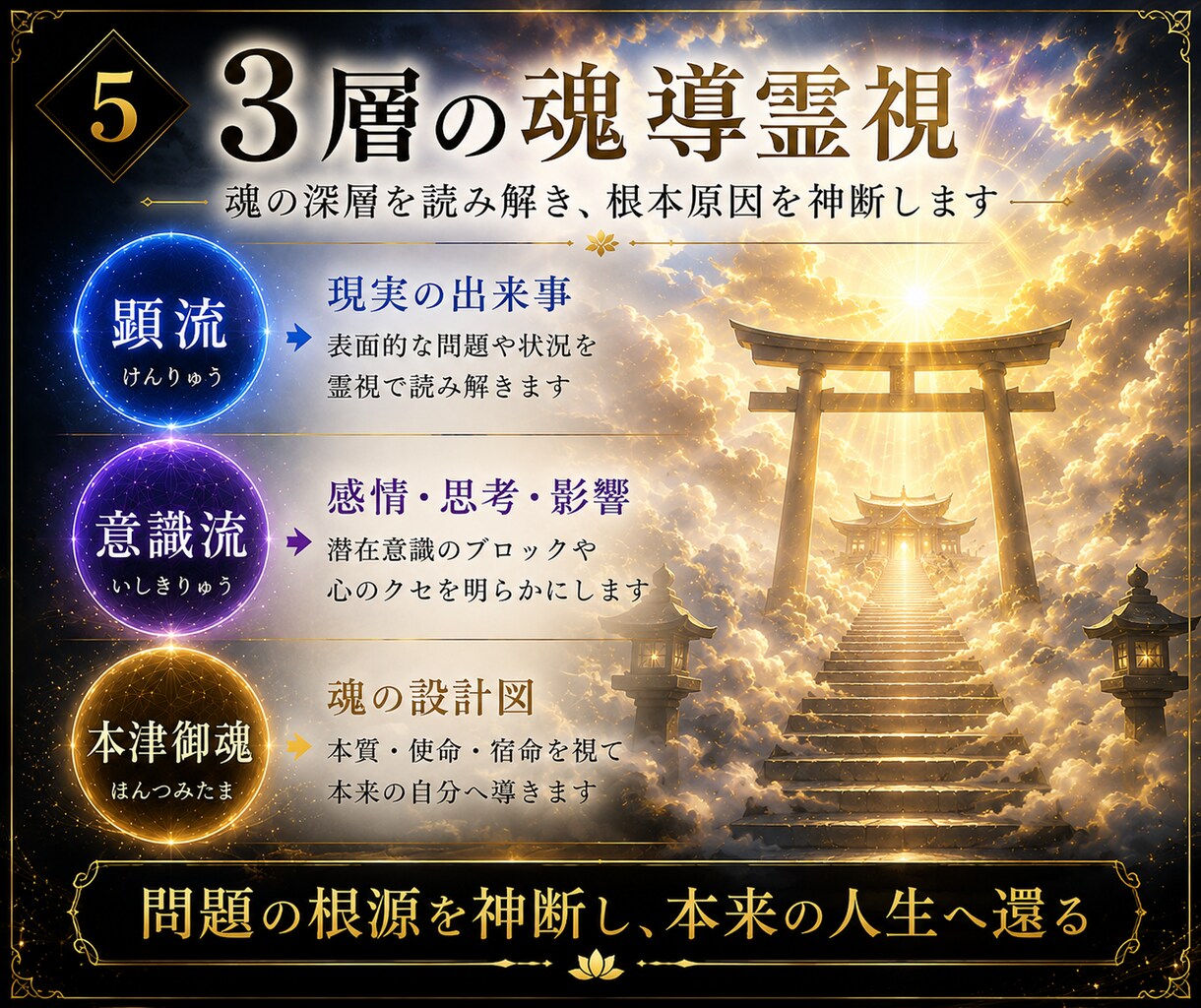 恋愛・仕事・人間関係｜苦しみの根源を視抜きます 魂を三つの階層から読み解き、繰り返す苦しみの根源を明らかに。 イメージ5