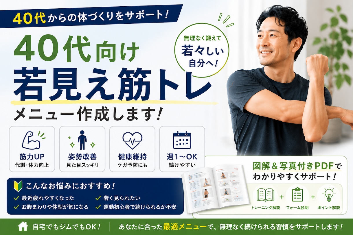40代向け｜若見え筋トレ作成します 無理なく若々しい体づくりをサポートします！ イメージ1