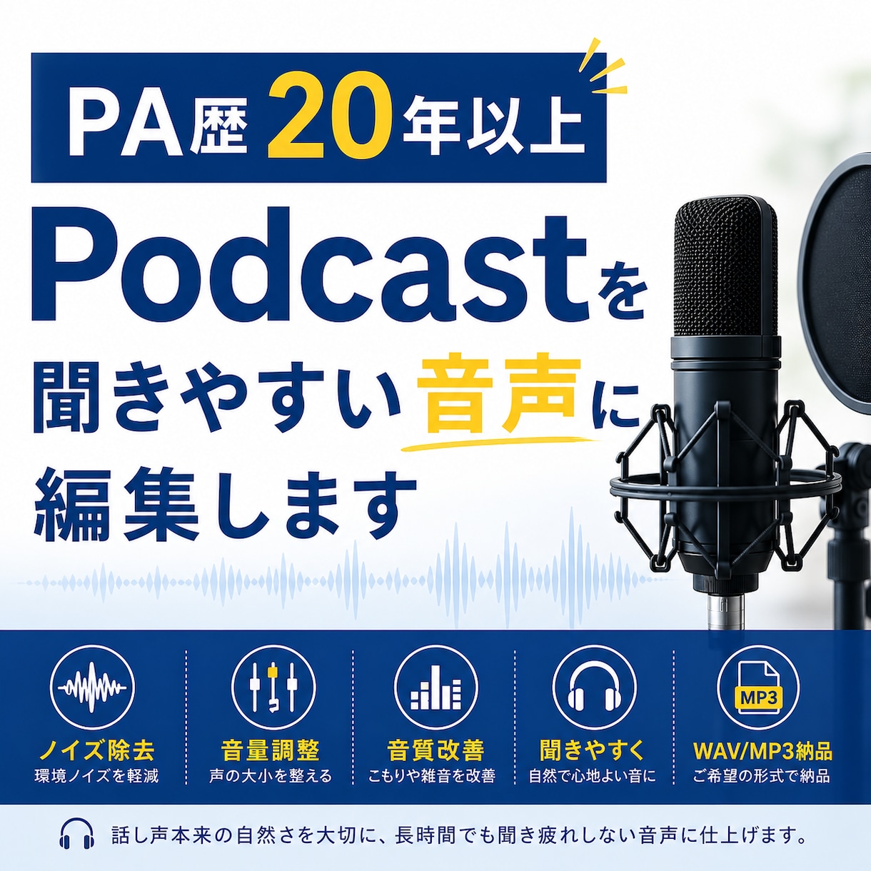録音しただけのPodcastを聞きやすく整えます 雑音除去・音量調整・音質補正まで音のプロが対応します イメージ1
