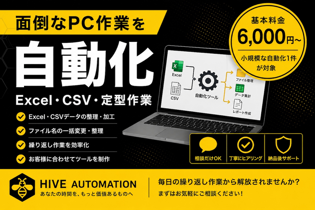 面倒なPCの定型作業を自動化します Excel・CSVなどの繰り返し作業を効率化 イメージ1