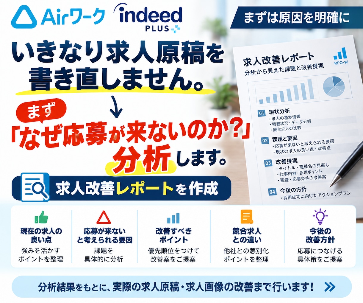 Airワーク・Indeedの求人を分析・改善します 採用担当16年｜応募来ない原因を分析し求人原稿＋画像まで改善 イメージ2