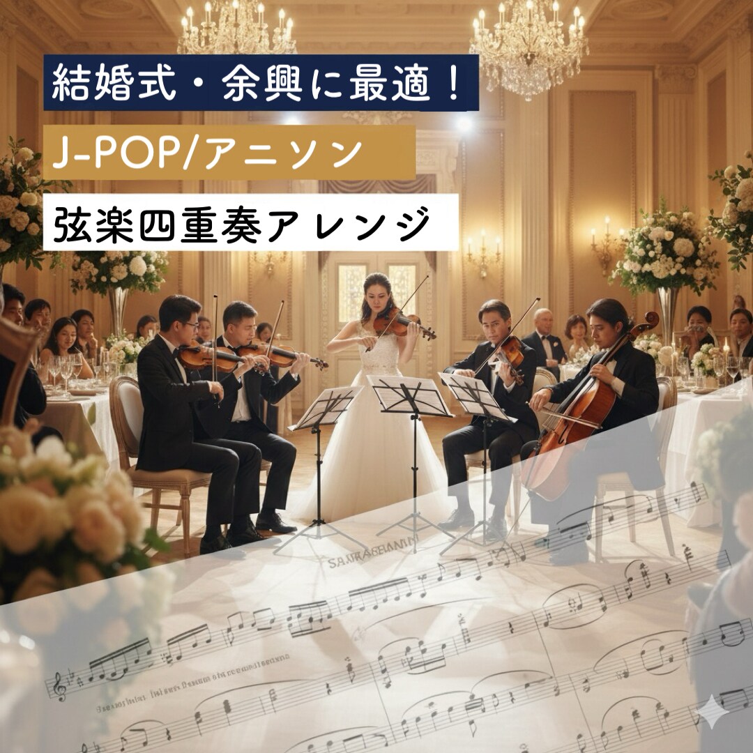 好きな曲を弦楽四重奏にアレンジします 結婚式・余興に最適！J-POPなど弦楽四重奏アレンジします イメージ1