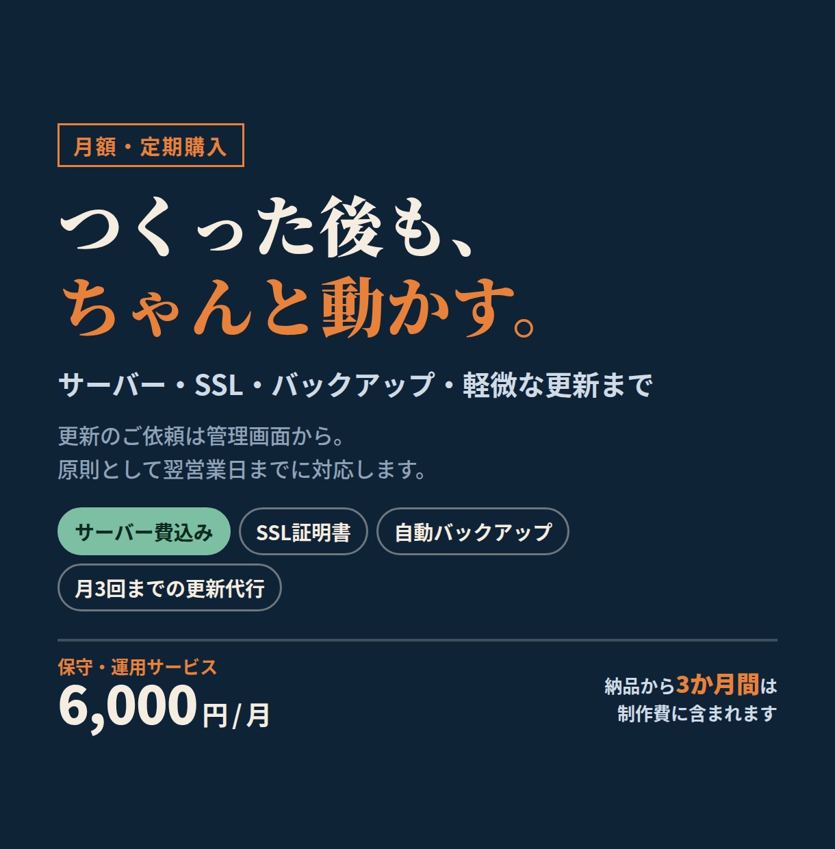 店舗サイトのサーバー保守・更新代行します 月額制｜サーバー・SSL・バックアップ・軽微な更新込み イメージ1