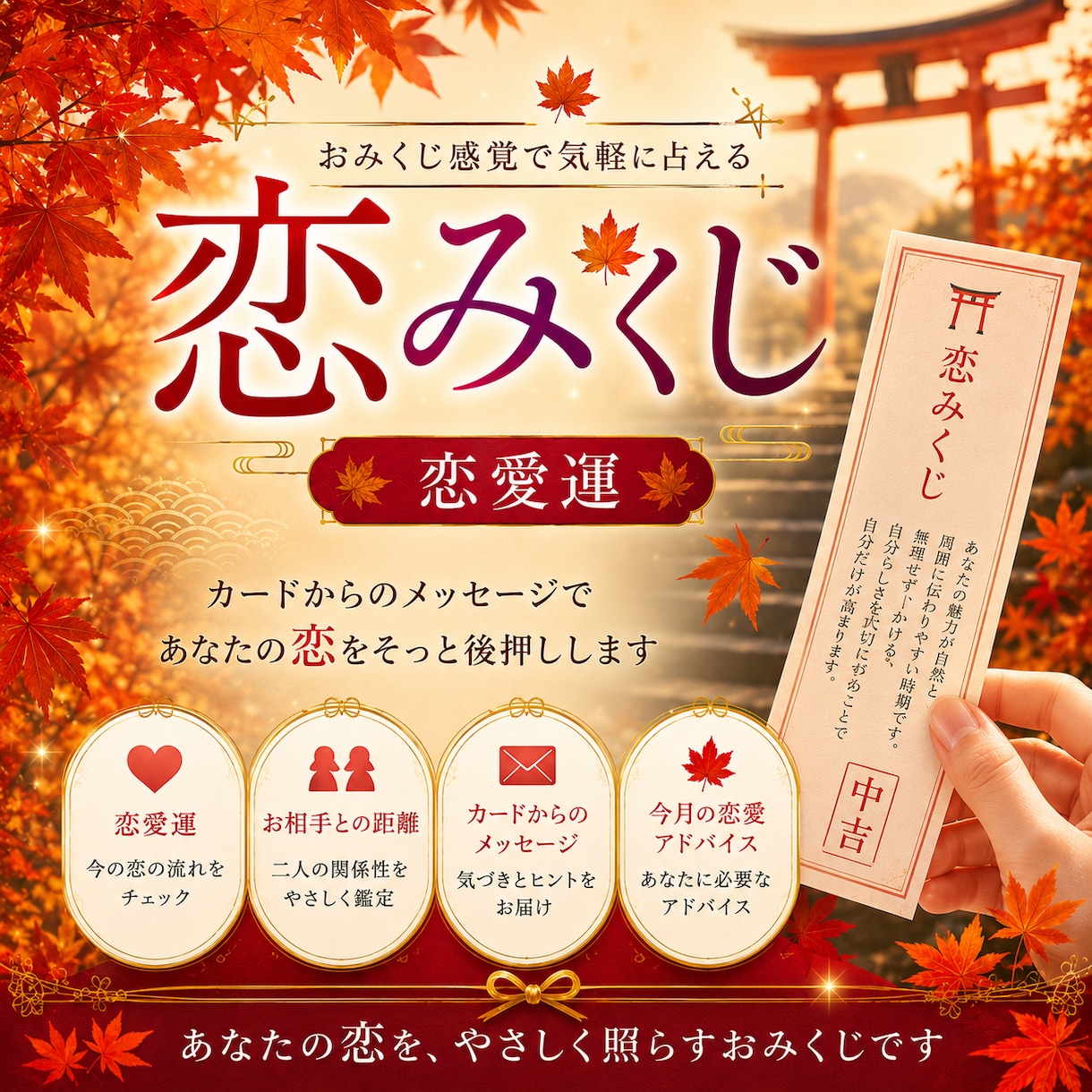 恋みくじ｜恋愛運とお相手とのご縁を占います 神社でおみくじを引くように、恋へのメッセージをお届けします イメージ1