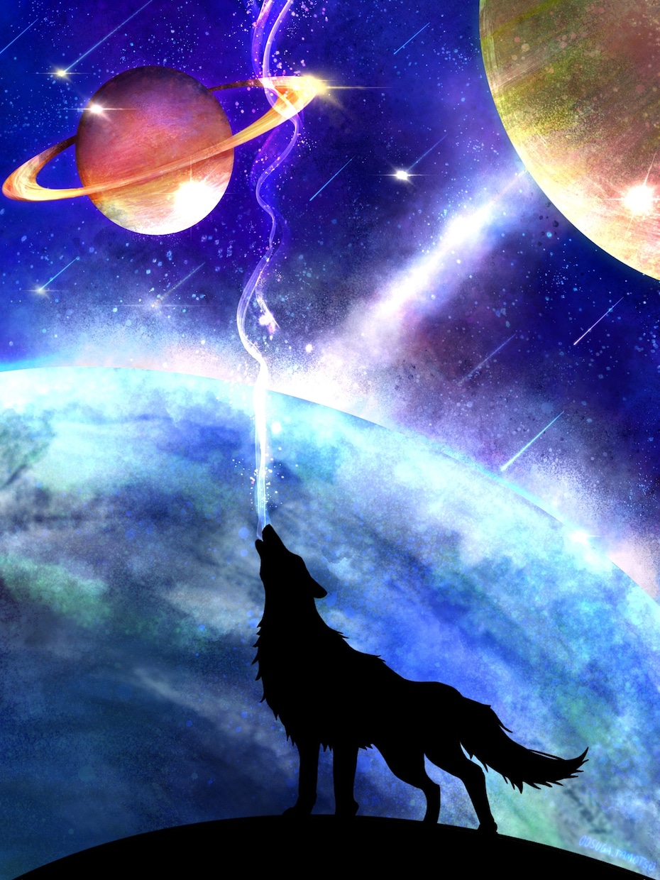 動物シルエット宇宙アートを描きます ロック画面やホーム画面やヘッダーにオススメです。 イメージ1