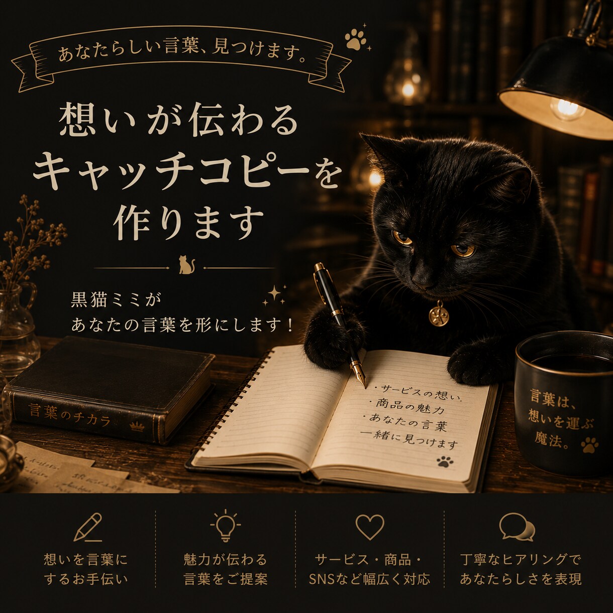 想いが伝わるキャッチコピーを作ります 黒猫ミミがあなたの言葉を形にします！！ イメージ1