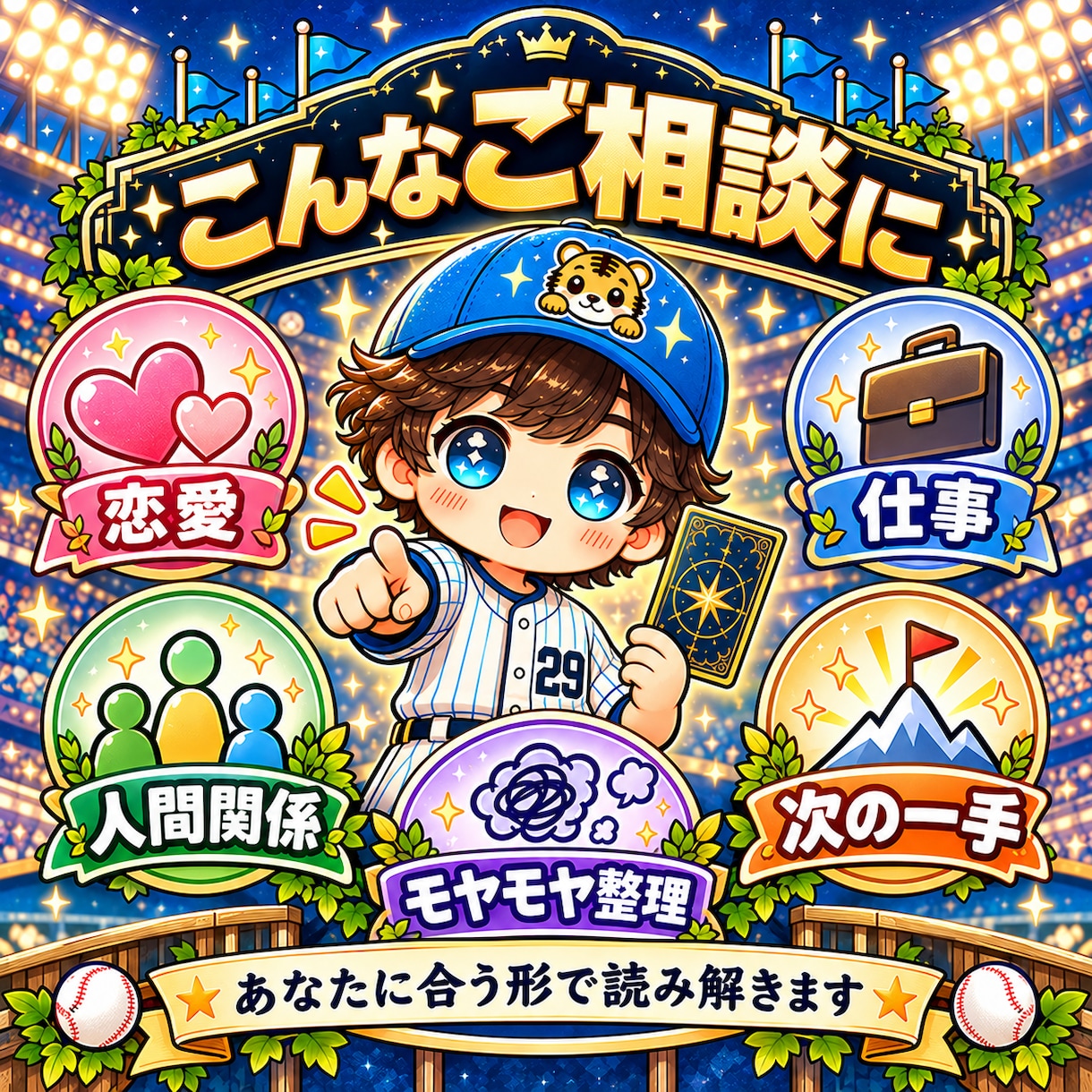 タロット占いで恋愛・仕事・人間関係の悩みを占います ⚾️ 虎次郎の占いスタジアム｜500円から気軽に作戦会議❗️ イメージ3