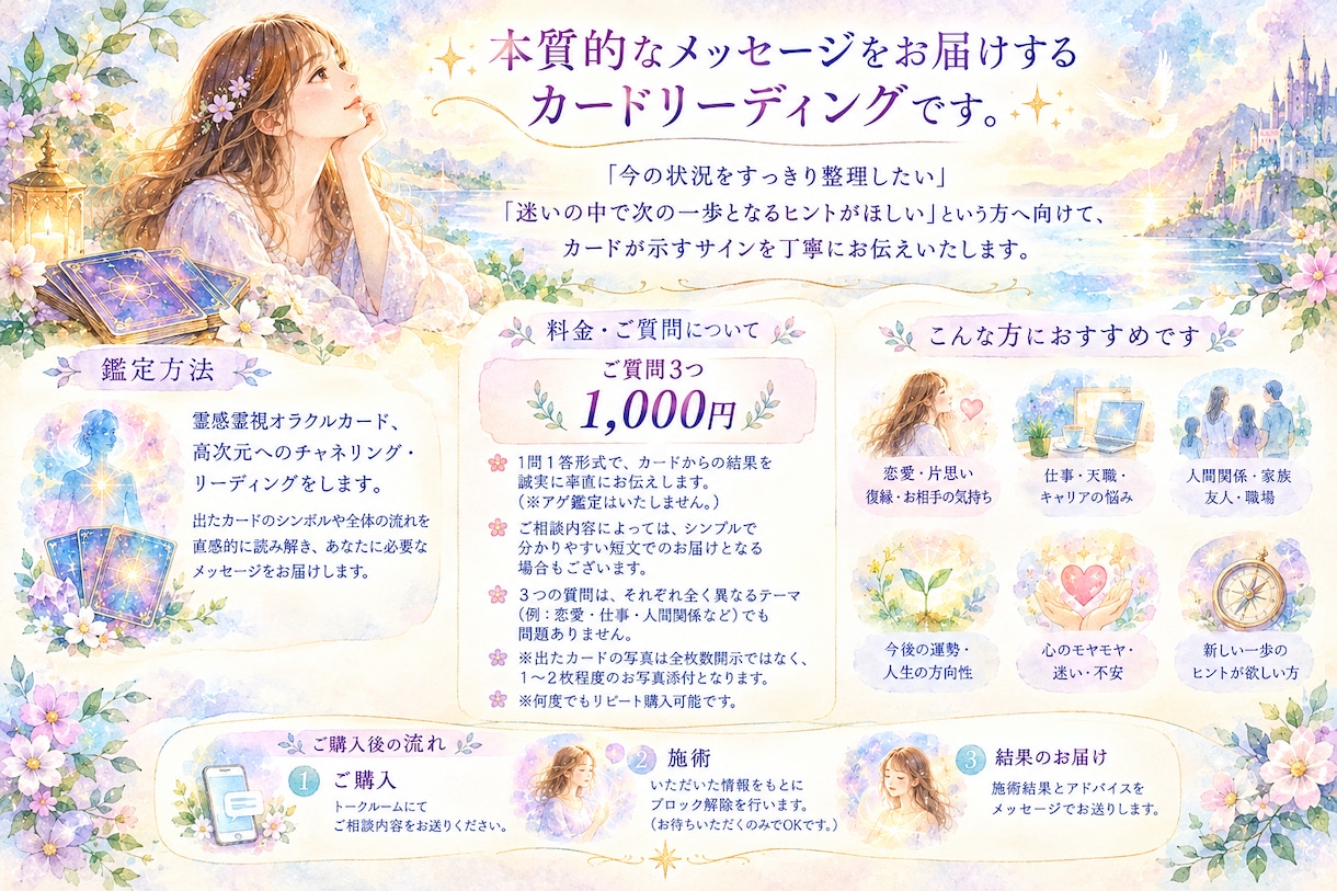 オラクルカードリーディング★そのままをお伝えします 1000円で3つ質問できます★見たときがタイミングです！ イメージ1