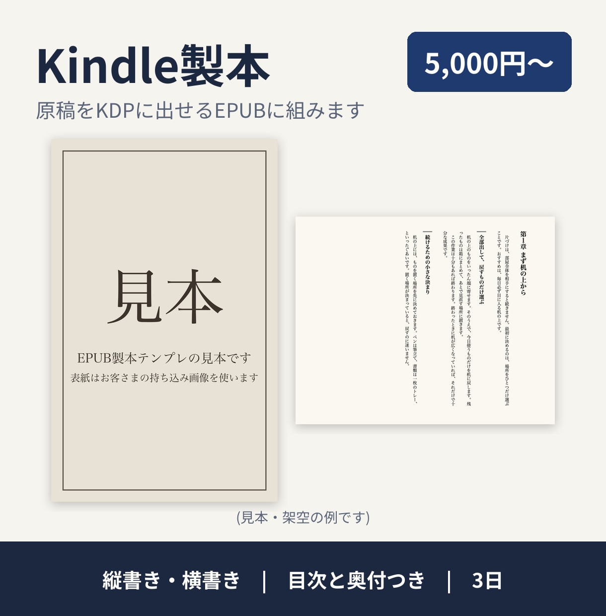 Kindle電子書籍のEPUBをテンプレで組みます テンプレだから5,000円から。縦書き・横書き対応 イメージ1