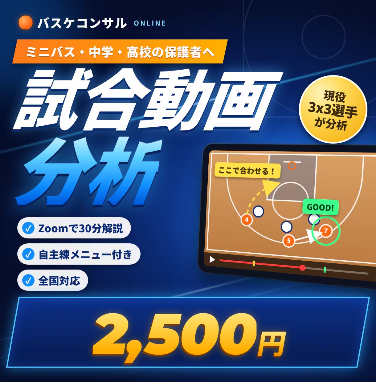 バスケの試合動画を現役選手が分析します 子どもの試合動画を分析し、自主練メニューを作ります イメージ1