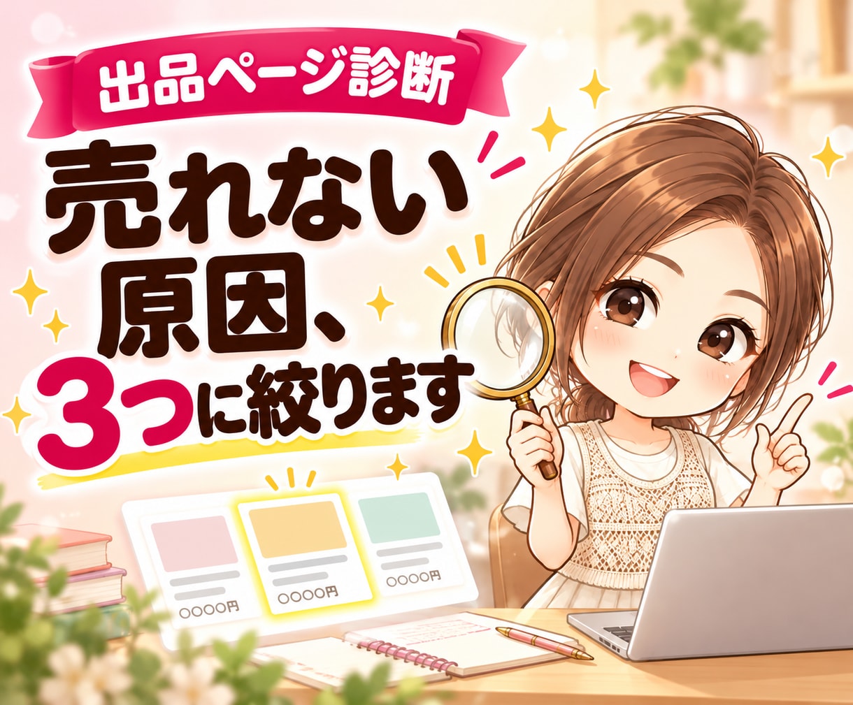 ココナラ出品ページ診断|売れない原因3つ診断します サムネ・タイトル・説明文を、まるごと診断　ココナラ添削 イメージ1