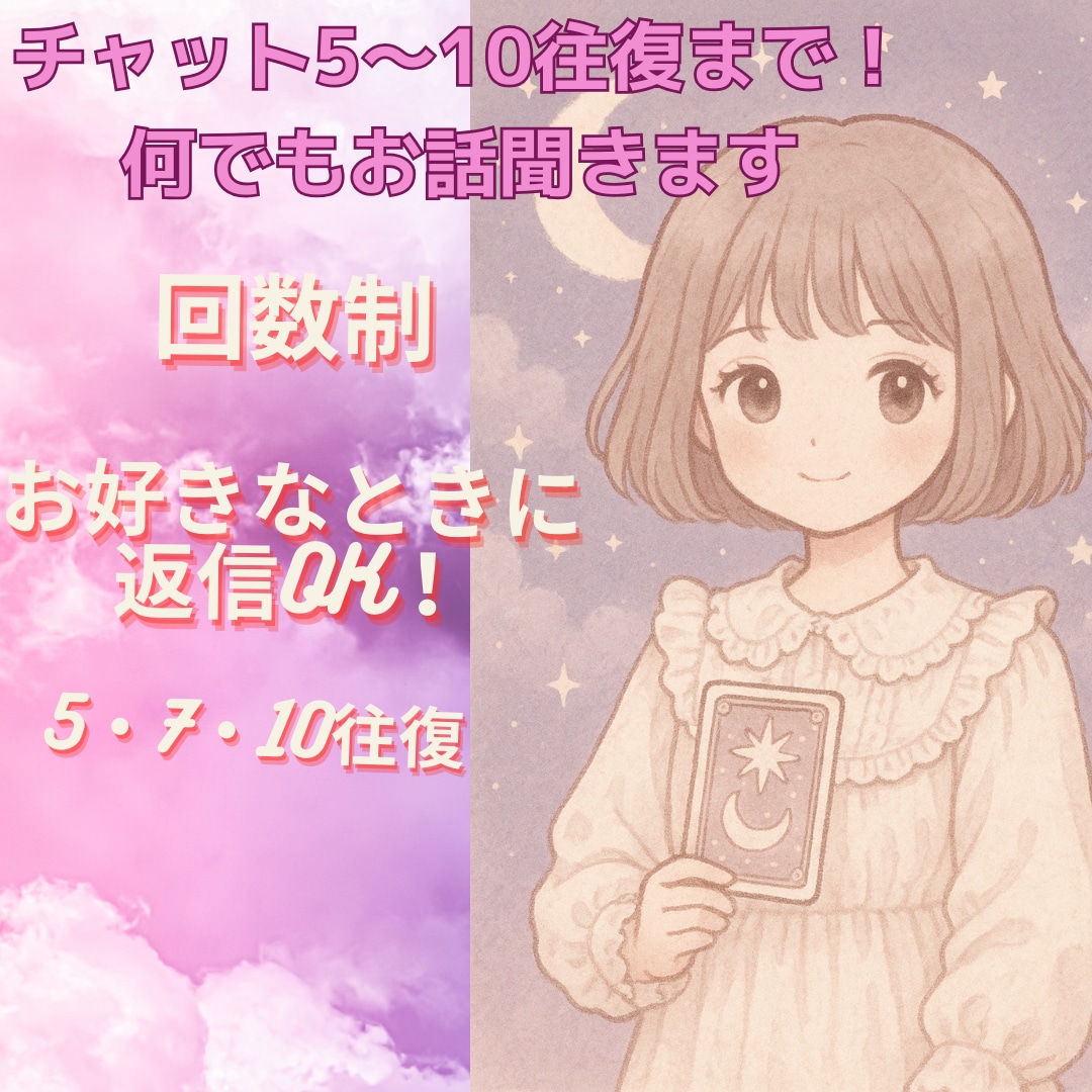 チャット5往復～10往復まで！何でもお話聞きます 回数制・チャットのみ・お悩み相談・話し相手・愚痴・女友達感覚 イメージ1
