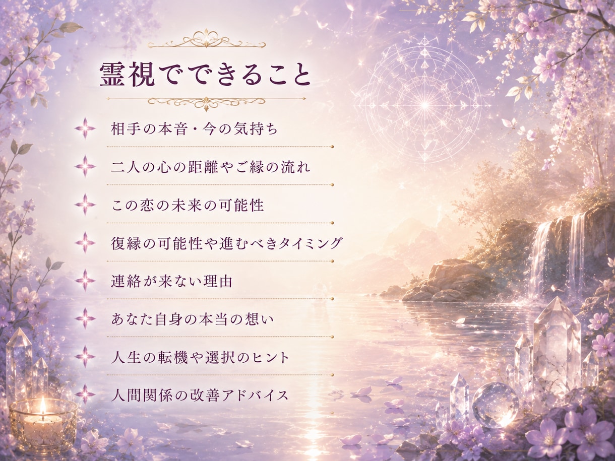 霊視で相手の本音と2人の今後を占います 相手の気持ち・心の距離・二人の未来を視ます イメージ3