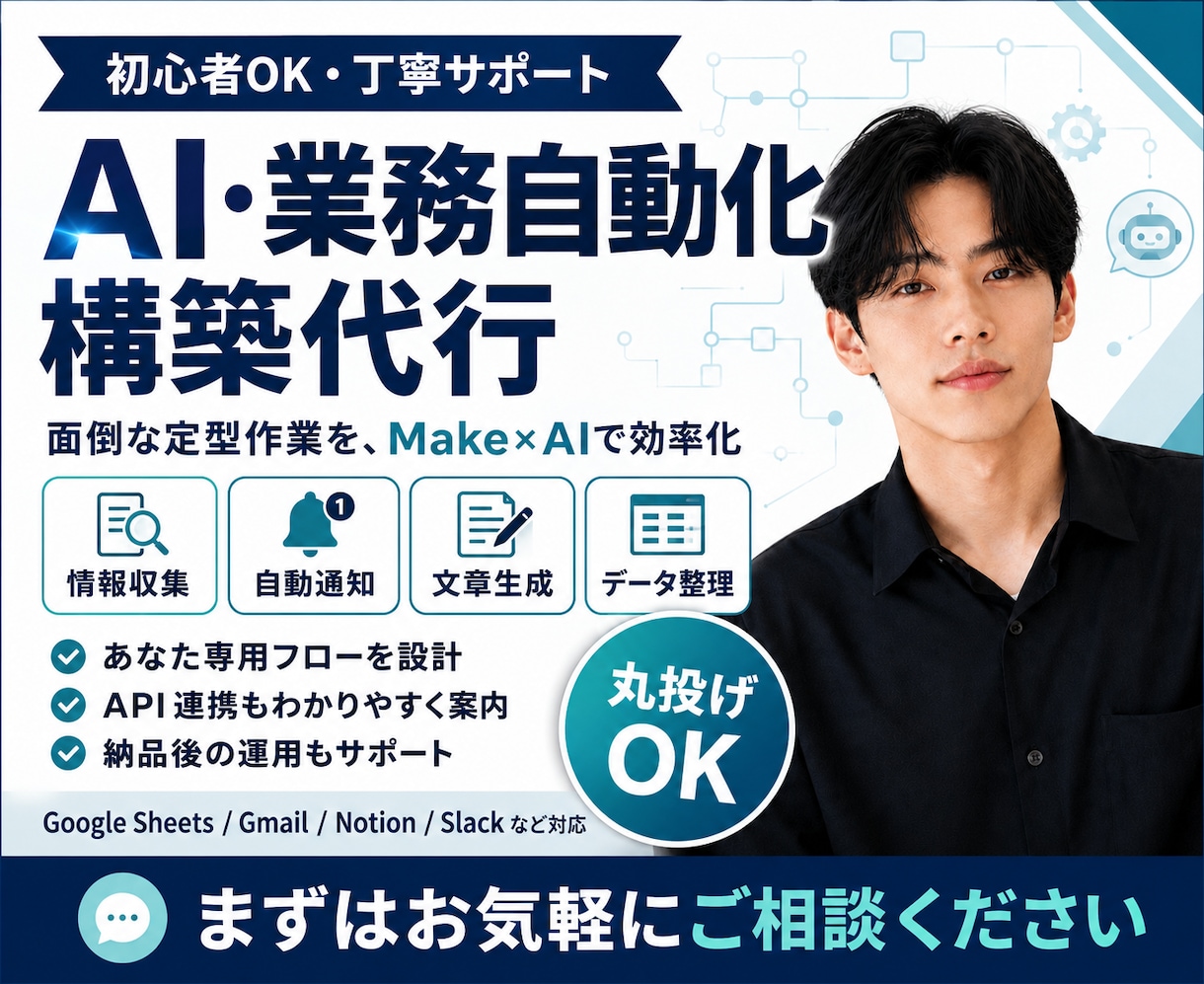 あなたの業務をAI・Makeで自動化します 面倒な繰り返し作業を減らす専用フローを設計・構築 イメージ1