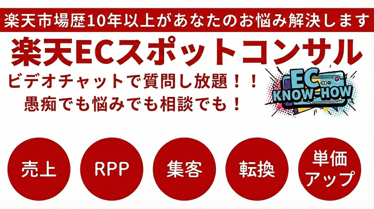 ECコンサル10年以上が楽天市場運営相談のります 楽天ショップの売上改善相談！愚痴聞きでもOK イメージ1