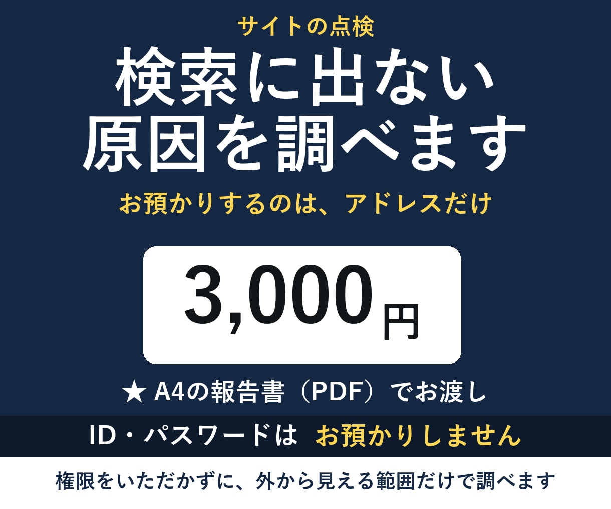 検索に出ない原因を調べて1枚にします ID・パスワード不要｜URLだけで当日お渡し イメージ1