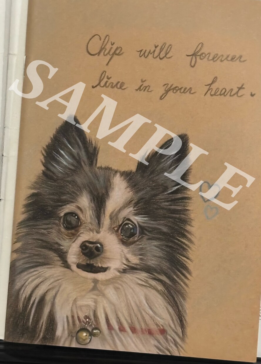 無印ノートに愛犬・愛猫のリアルな似顔絵を描きます 24時間受付中！英語メッセージを添えた、持ち歩ける似顔絵です イメージ5