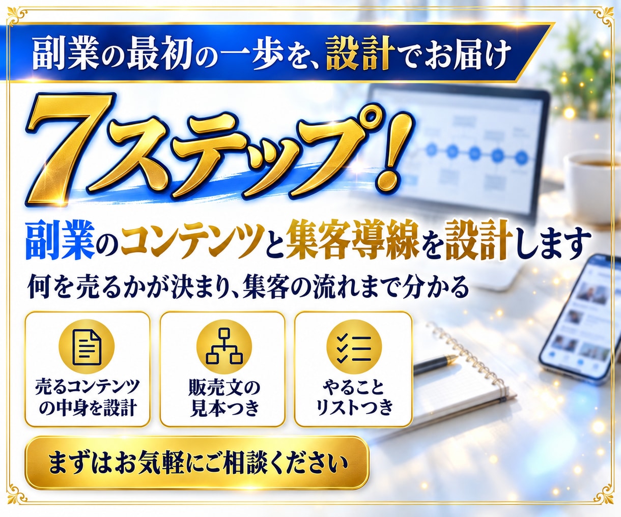7ステップ！副業のコンテンツと集客導線を設計します コンテンツの中身・販売文・SNSの流れを、設計資料で納品 イメージ1