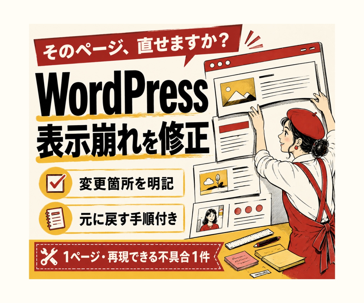 WordPressの不具合を1件修正します 1ページ1症状を対象に修正差分と戻し方を納品 イメージ1