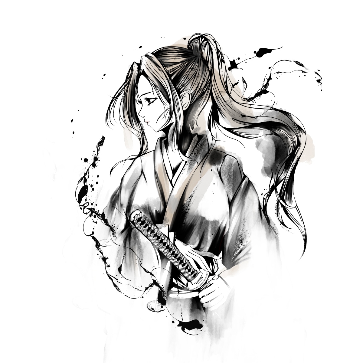 和風アートお描き致します 墨絵 - 躍動感ある水墨画の和風イラスト描きます かっこいいモノクロの