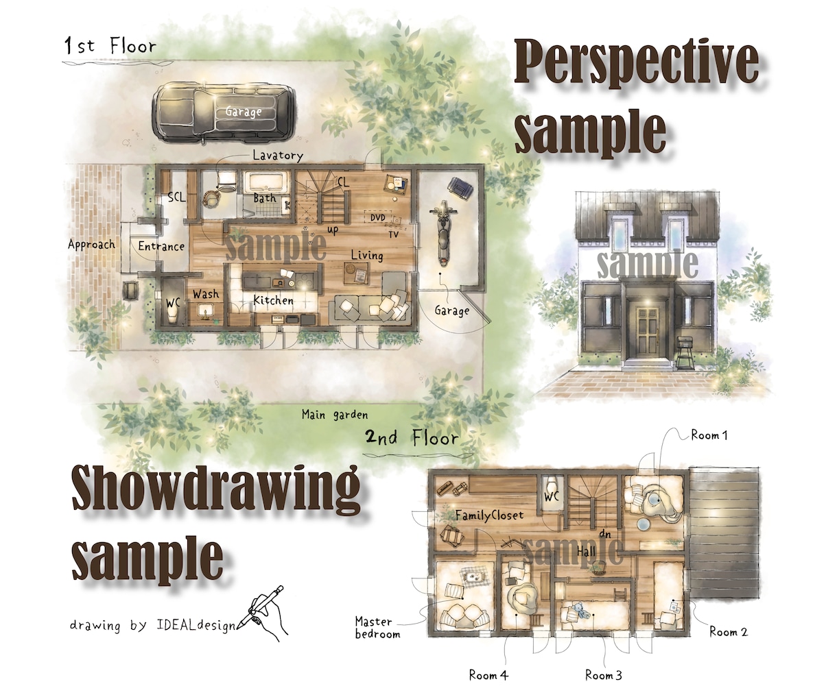 オシャレな手描き間取り図(戸建てVer.)承ります あなたのプランから魅力とオリジナリティを更に引き出します‼ イメージ7