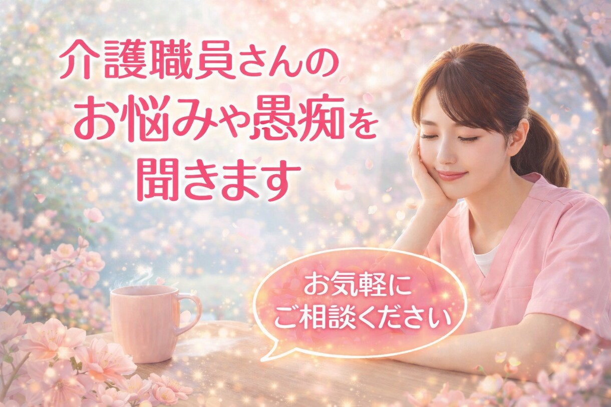 介護現場での職員さんのお悩みや愚痴をお聞きします 介護経験10年以上★現場★相談員など経験抱負です イメージ1