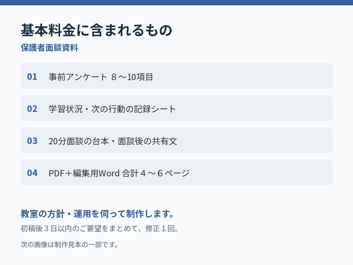 個人塾の保護者面談で使う資料４点を作ります 事前アンケートから面談後の共有まで１セットに イメージ2